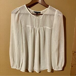 Banana Republic White with Black Polka Dots Long Sleeve Top